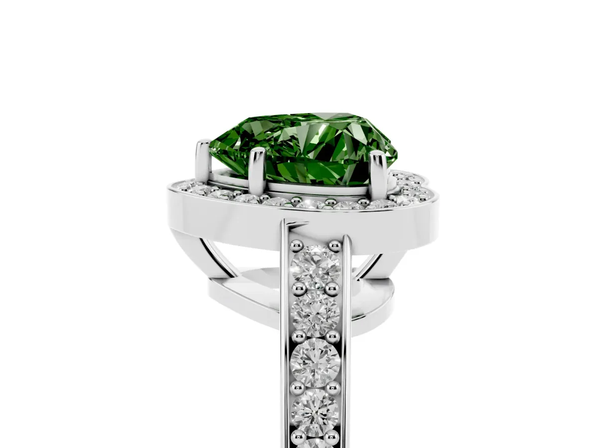 Fancy Green Heart Cut Halo Pavé Diamond Engagement Ring with Bezel Setting Silver
