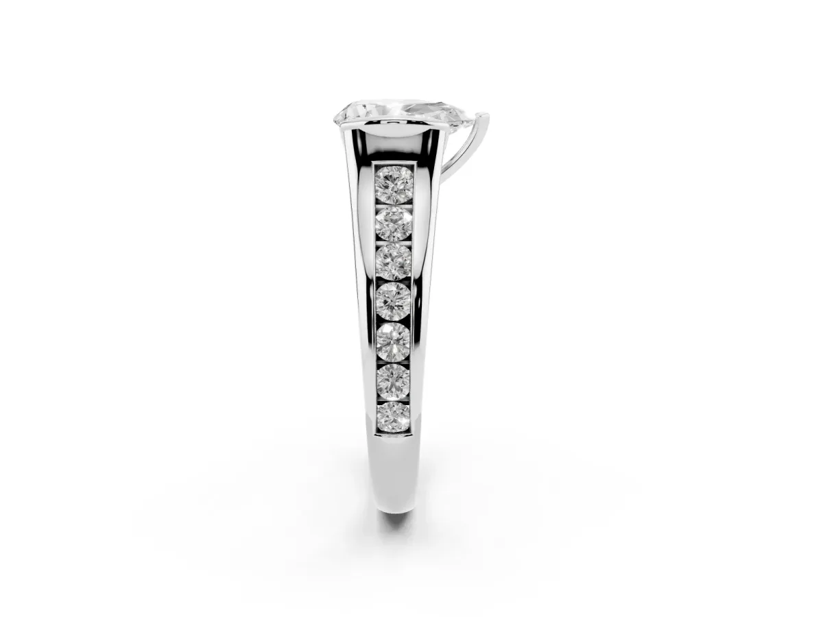 Pear Cut Solitaire Bezel-Set Diamond Ring with Channel-Set Band Silver