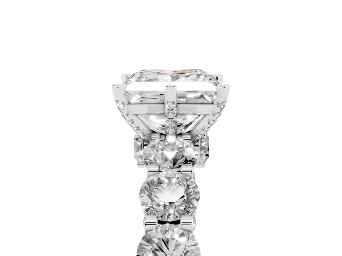 Princess Cut Diamond Side Stone Engagement Ring with Four-Prong Setting Silver