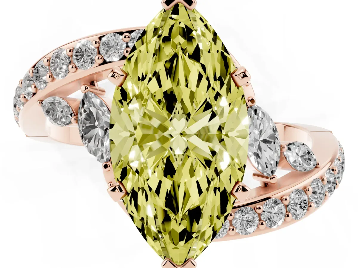 Fancy Yellow Marquise Cut Solitaire with Pavé Twist Band and Four-Prong Setting Rose gold