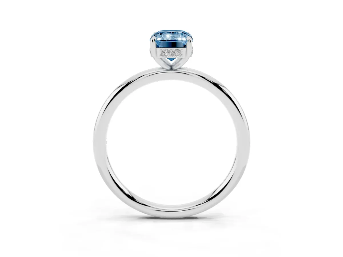 Fancy Blue Emerald Cut Solitaire Diamond Ring with a Classic Band and Four-Prong Setting Platinum