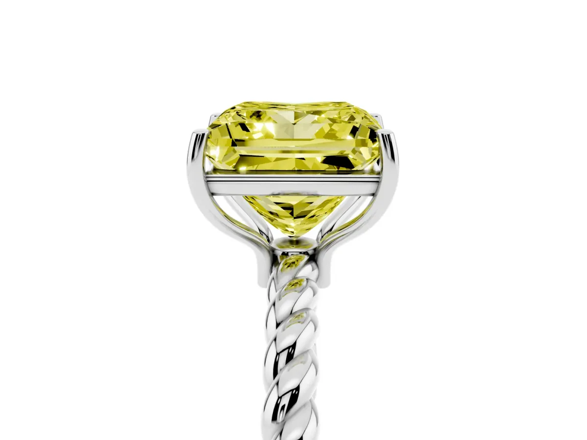 Fancy Yellow Princess Cut Solitaire Twisted Band 4-Prong Ring Platinum