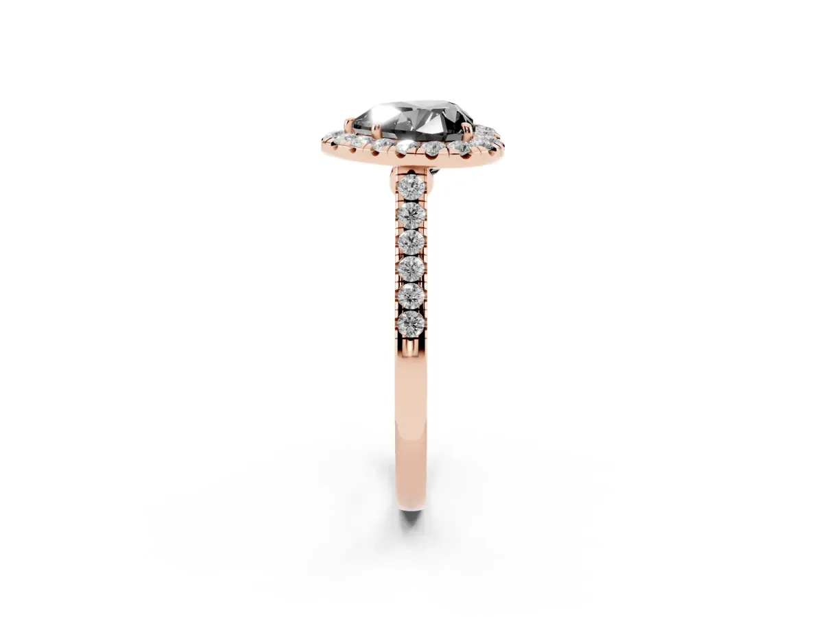 Fancy Black Heart Cut Halo Pave Diamond Engagement Ring with Four-Prong Setting Rose gold