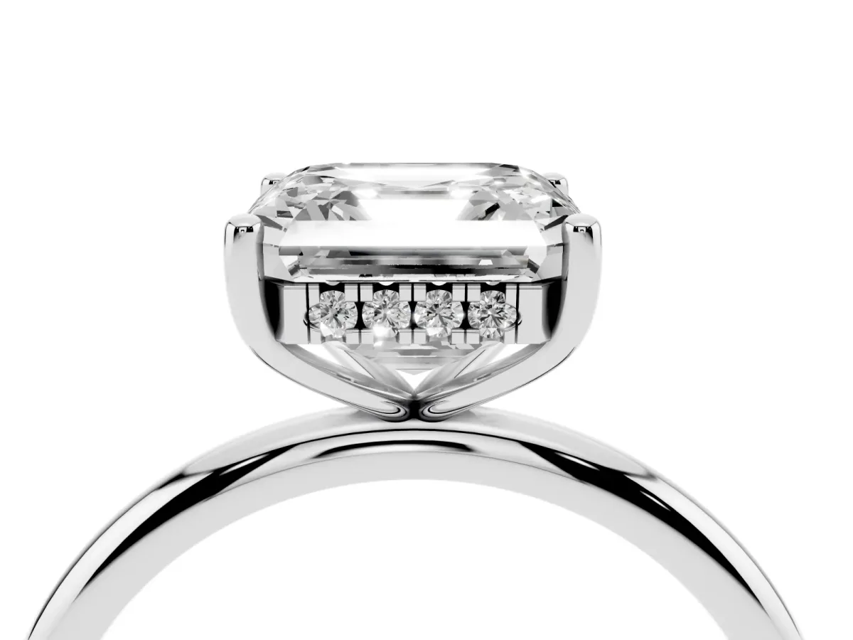 Asscher Cut Cut Solitaire Engagement Ring with Four-Prong Setting and Classic Band Silver