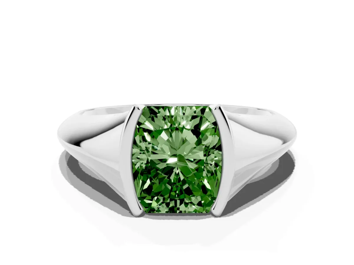 Fancy Green Radiant Cut Solitaire Tension Set Diamond Ring Silver