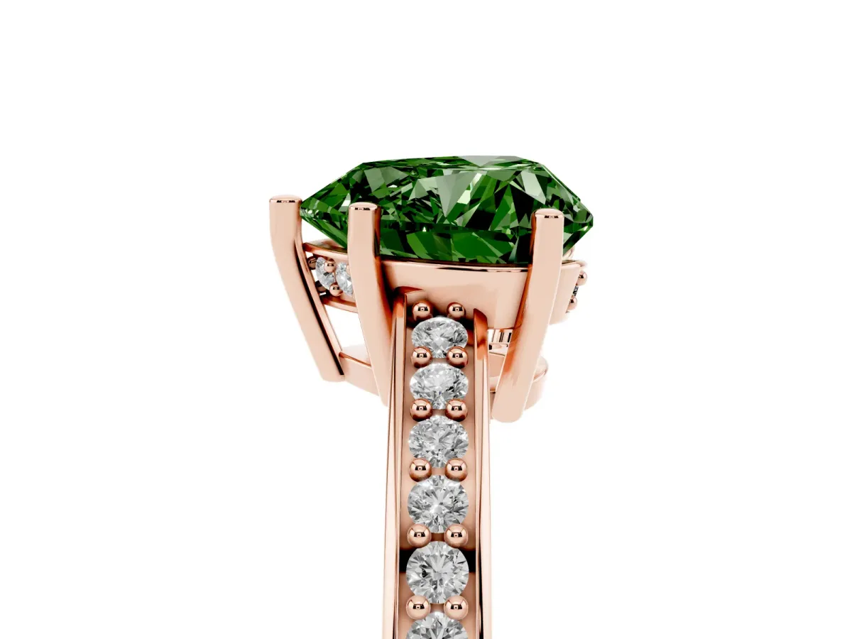 Fancy Green Heart Cut Solitaire Pavé Band Prong Setting Ring Rose gold