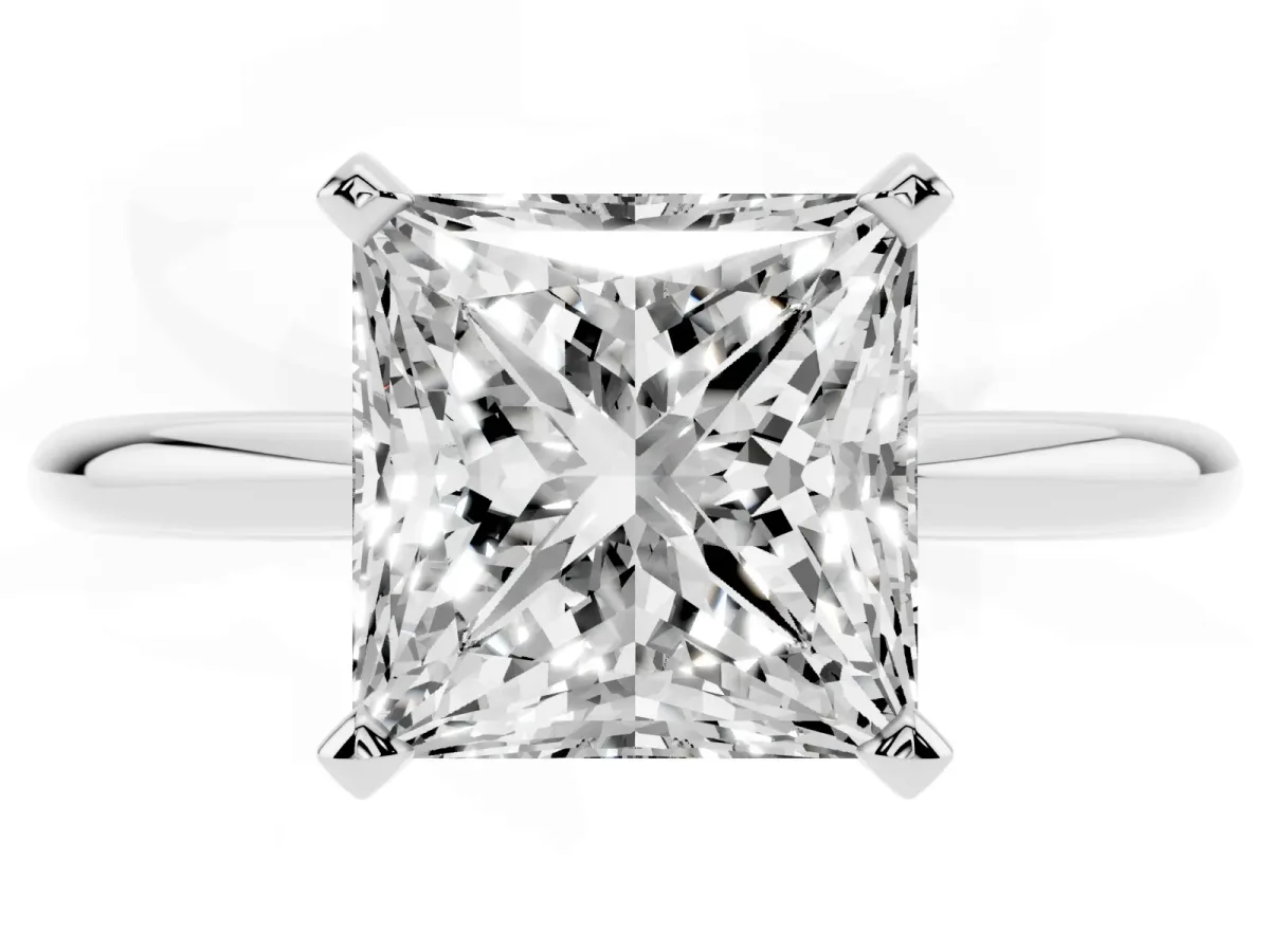 Princess Cut Diamond Solitaire Ring with Prong Setting and Classic Band Platinum