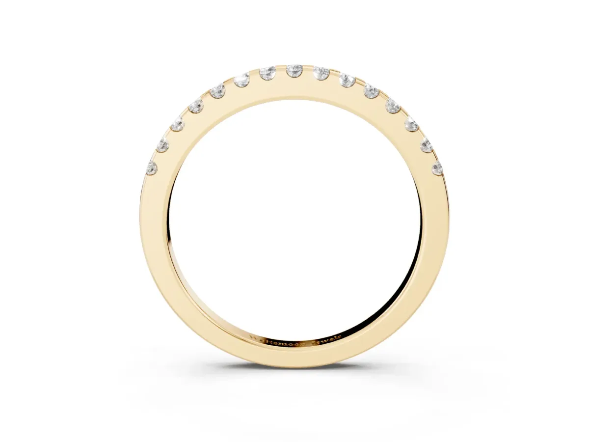 Round Diamond Half Eternity Band with Pavé Setting and Shared Prong Yellow gold
