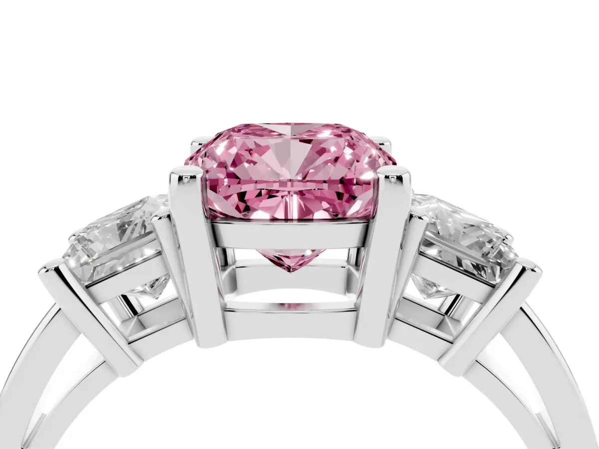 Fancy Pink Three-Stone Cushion Cut Cut Solitaire Ring with Prong Setting Silver
