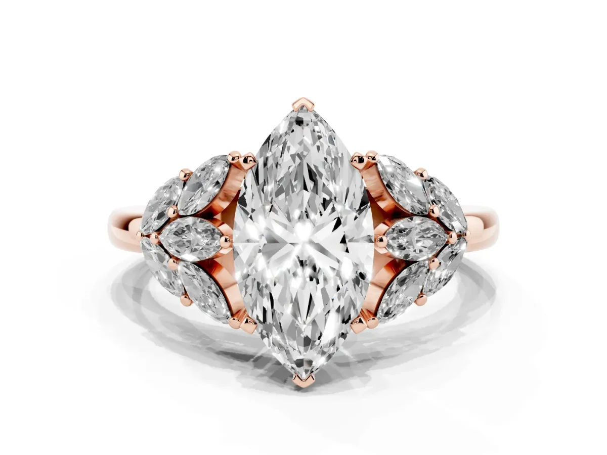 Marquise Cut Diamond Cluster Leaf Design Ring with Prong Setting Rose gold