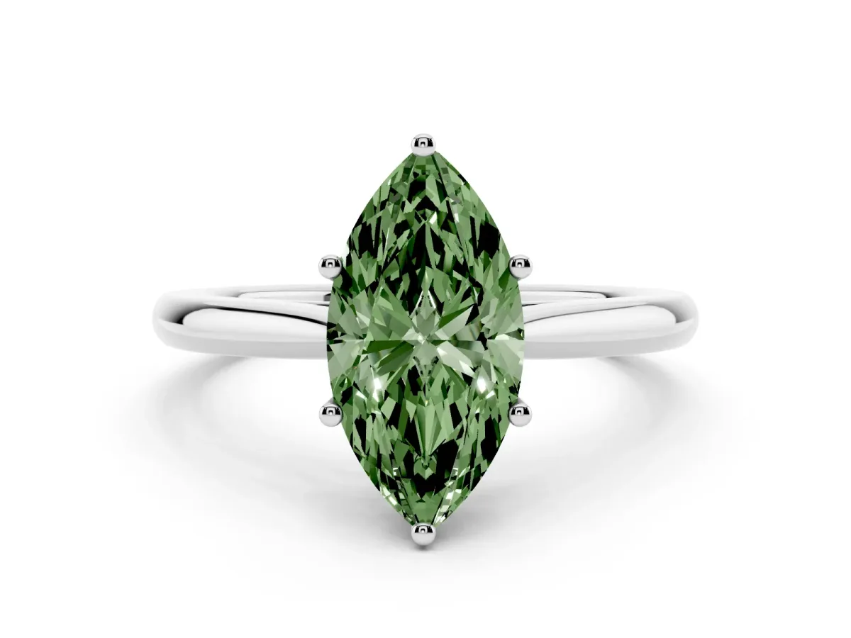 Fancy Green Marquise Cut Cut Solitaire Ring with Cathedral Band and Four-Prong Setting Silver