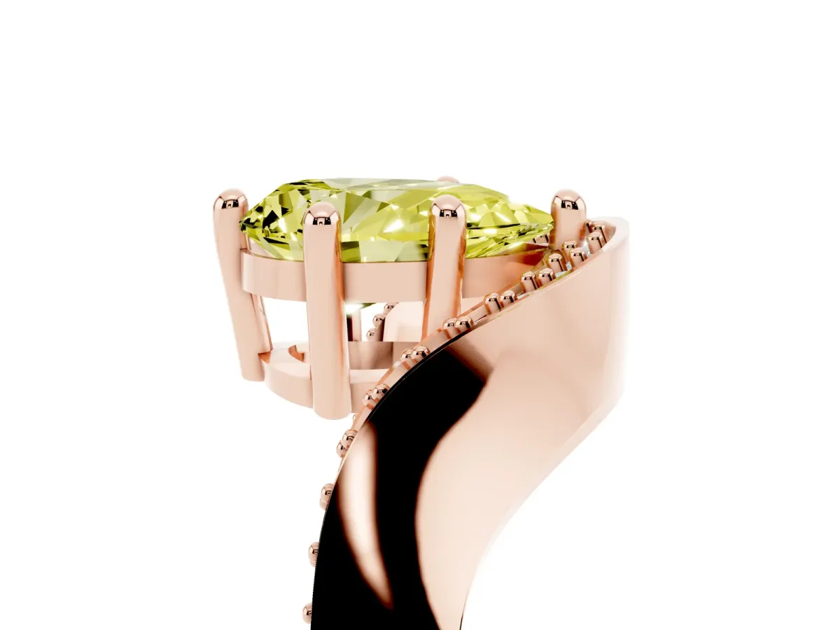 Fancy Yellow Pear Cut Solitaire Diamond Engagement Ring with Pave Band and Four-Prong Setting Rose gold