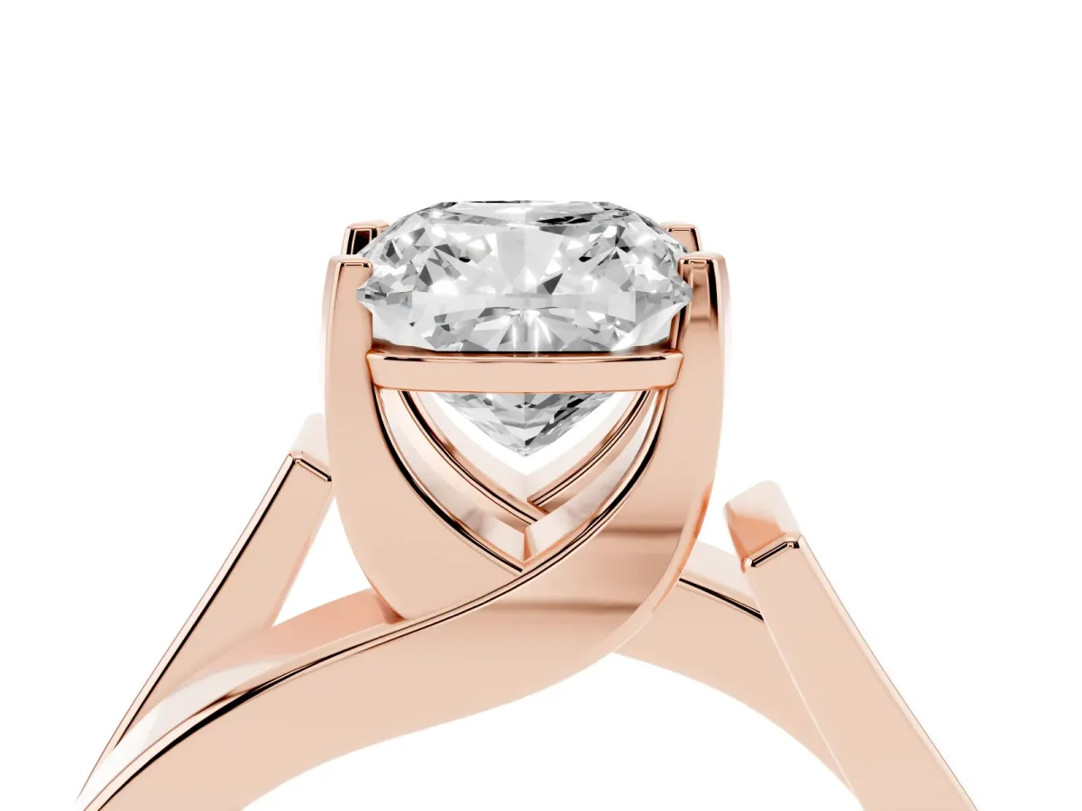 Modern Tension Set Cushion Cut Diamond Solitaire Wide Band Ring Rose gold