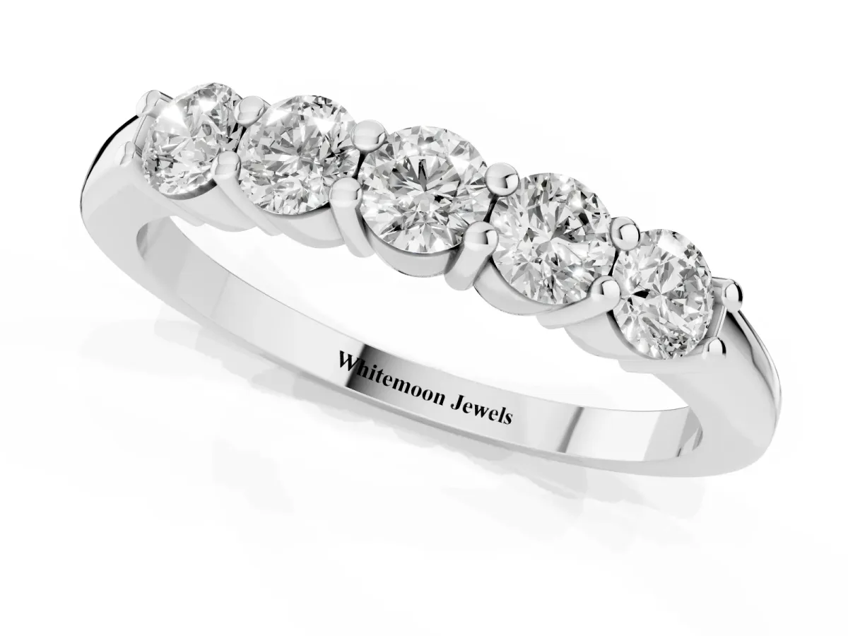 Round Cut Diamond Prong Set Half-Eternity Band Silver
