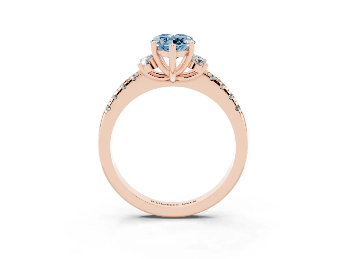Fancy Blue Marquise Cut Diamond Three-Stone Pave Band with Four-Prong Setting Rose gold