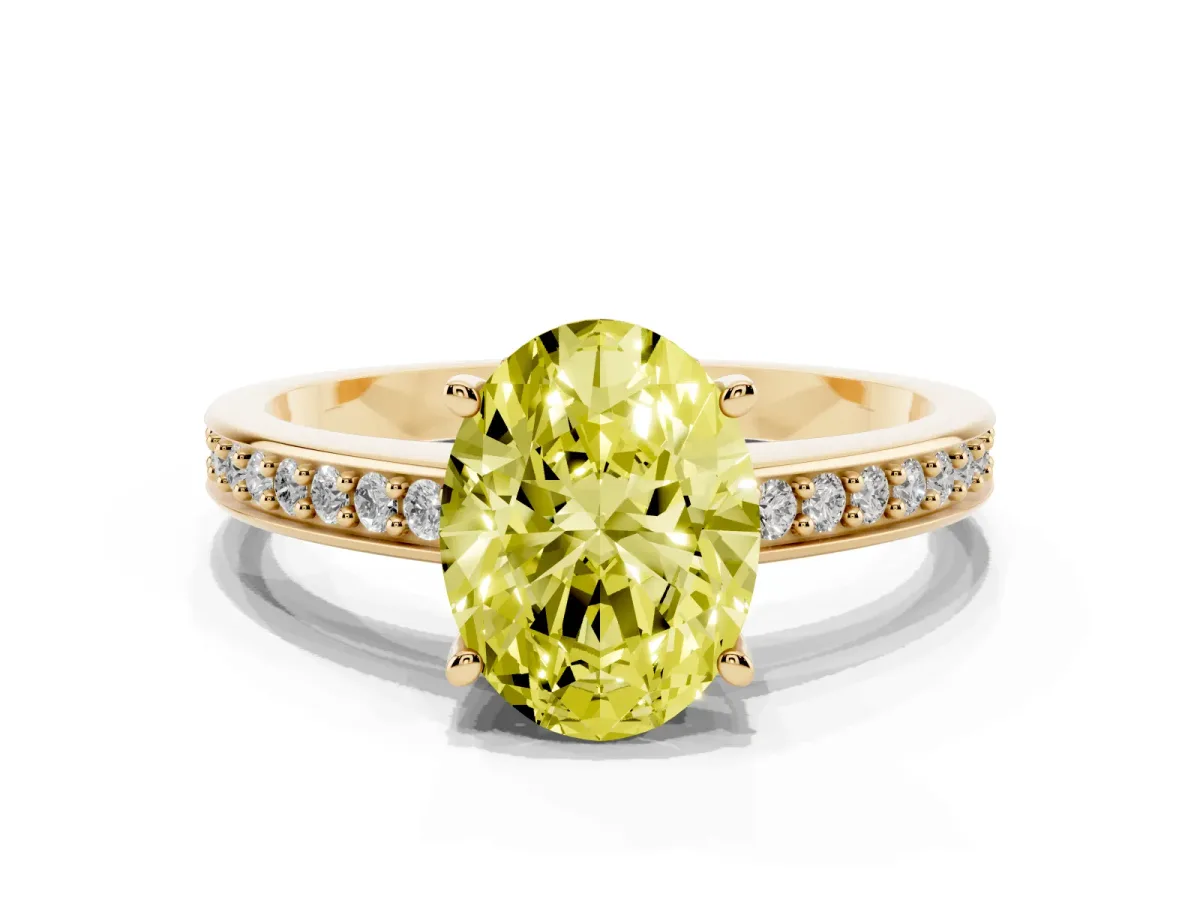 Fancy Yellow Oval Cut Solitaire Pavé Band Prong Setting Ring Yellow gold
