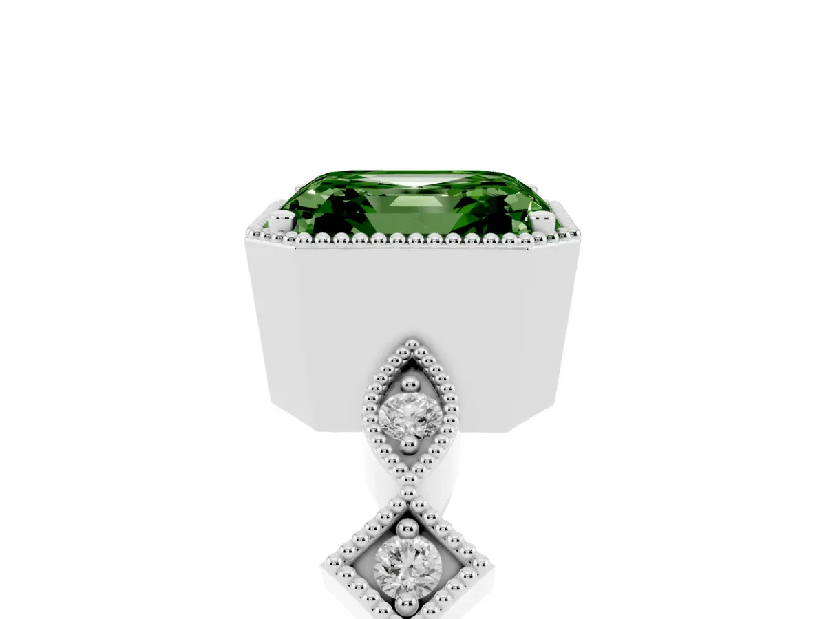 Fancy Green Asscher Cut Milgrain Marquise Diamond Twist Band Ring Silver