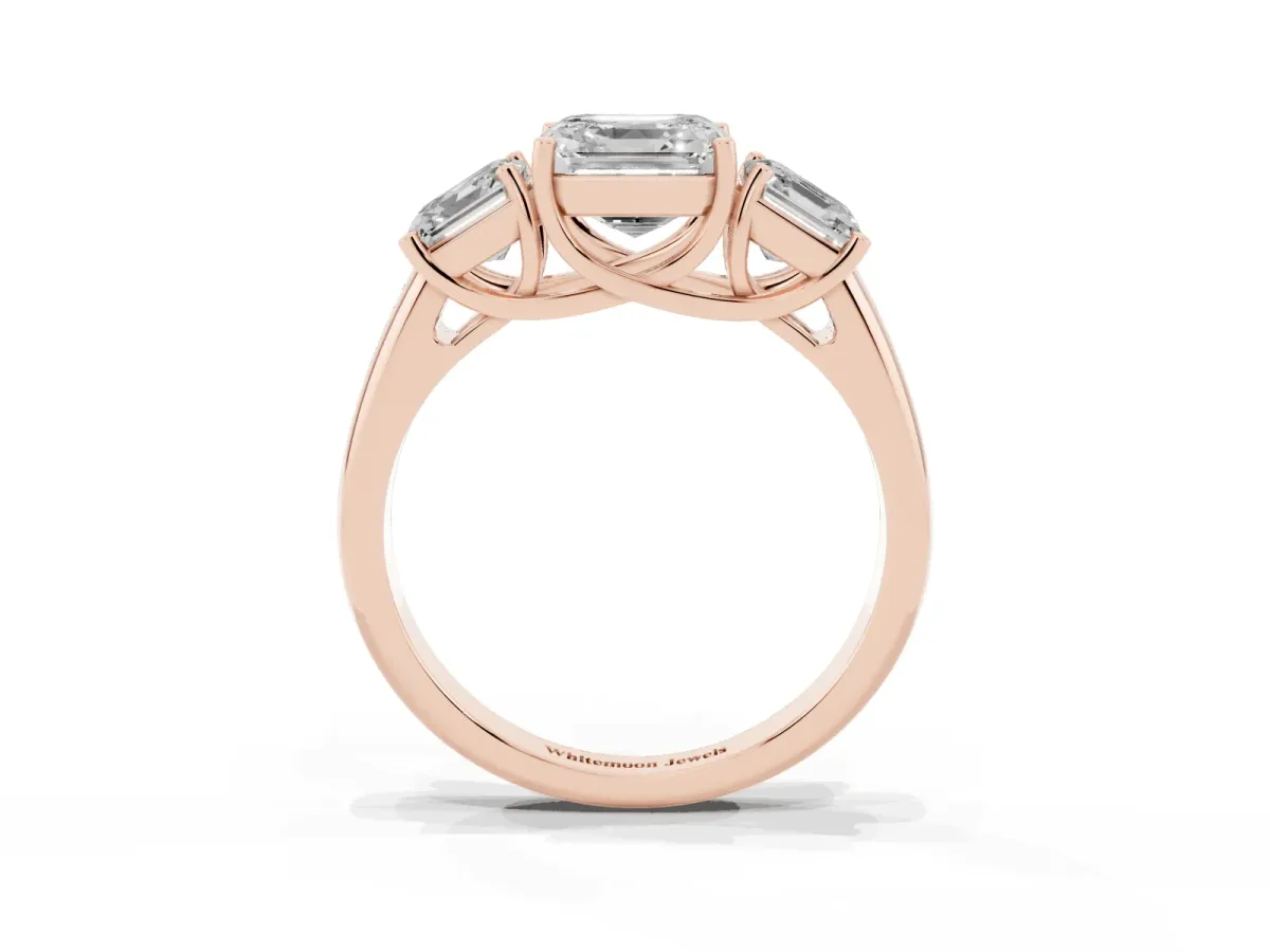Three-Stone Asscher Cut Diamond Engagement Ring with Prong Setting Rose gold