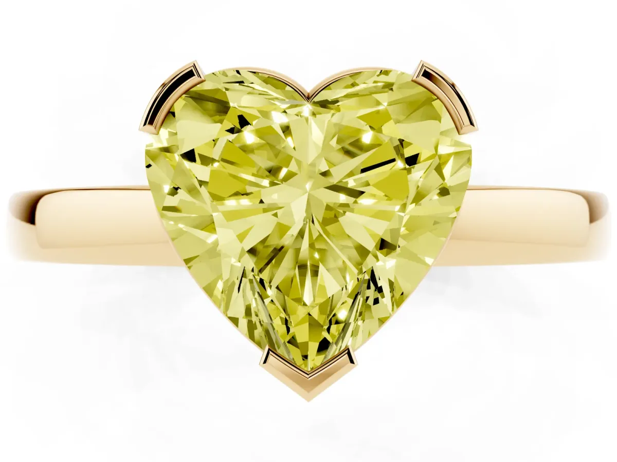 Fancy Yellow Heart Cut Cut Solitaire Ring with Four-Prong Setting and Classic Band Yellow gold