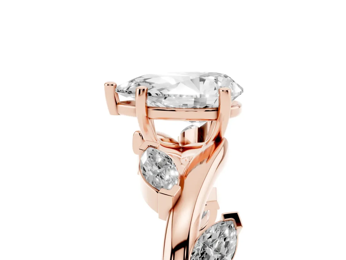 Pear Cut Solitaire Twisted Band Marquise Accent Prong Setting Ring Rose gold