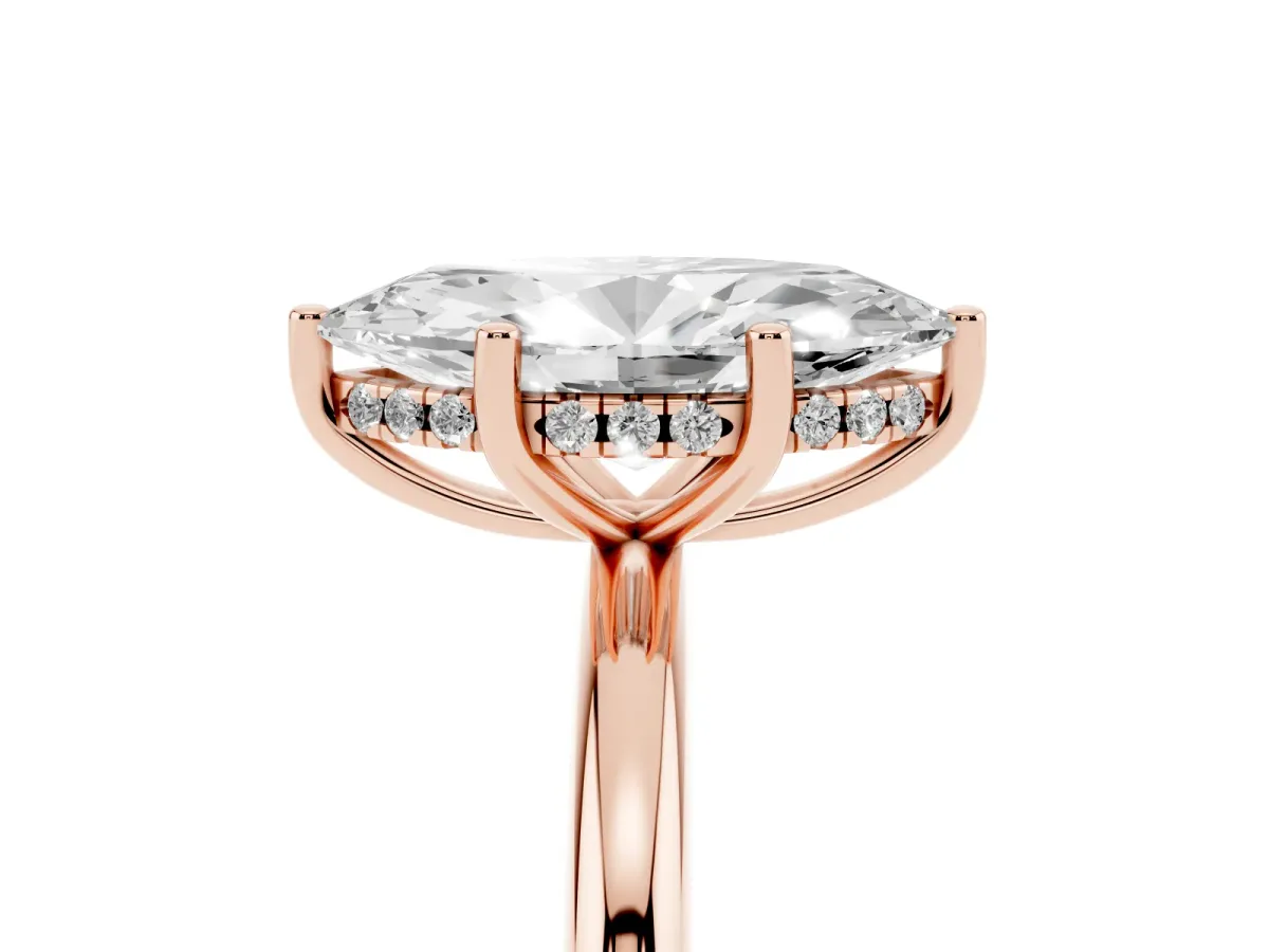 Marquise Cut Cut Solitaire Engagement Ring with Four-Prong Setting and Classic Band Rose gold