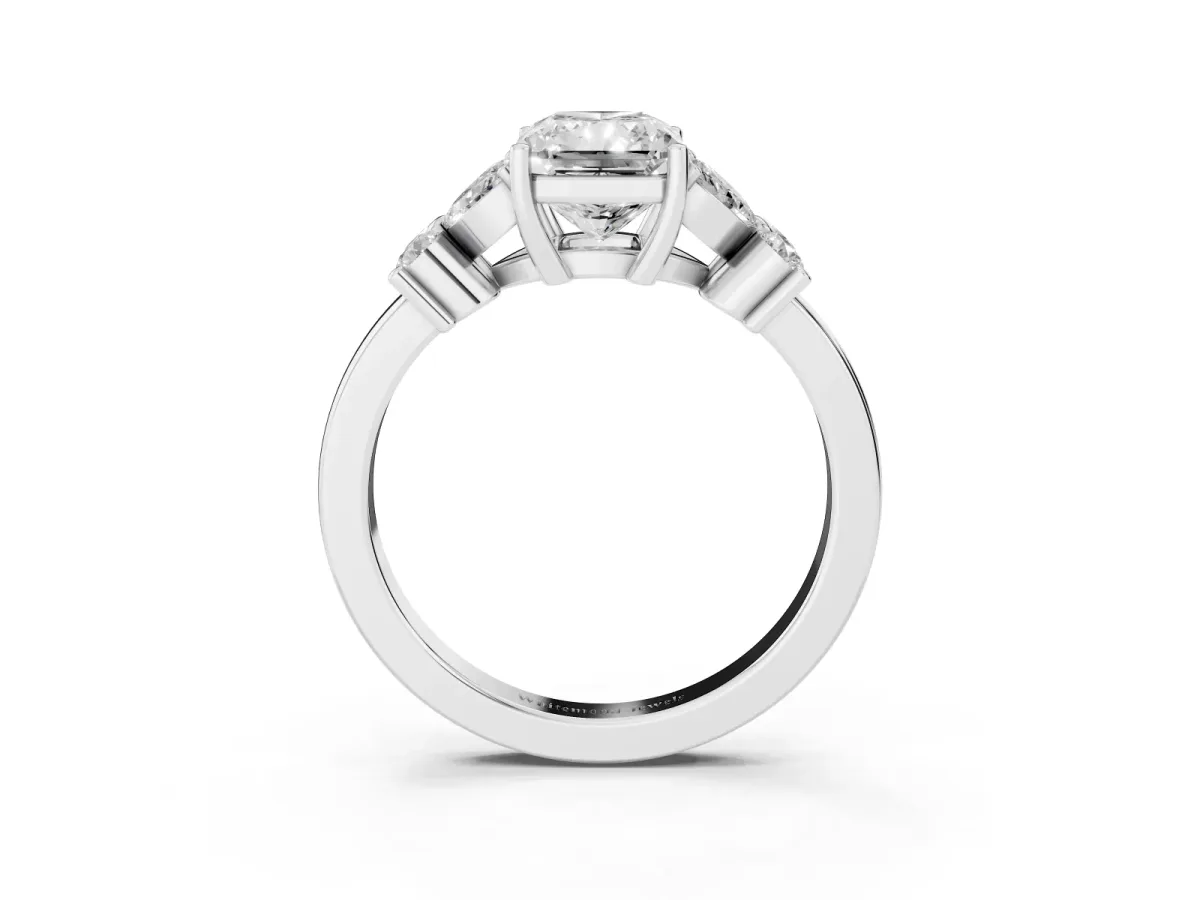 Radiant Cut Diamond Floral Cluster Ring with Solitaire Band and Prong Setting Silver
