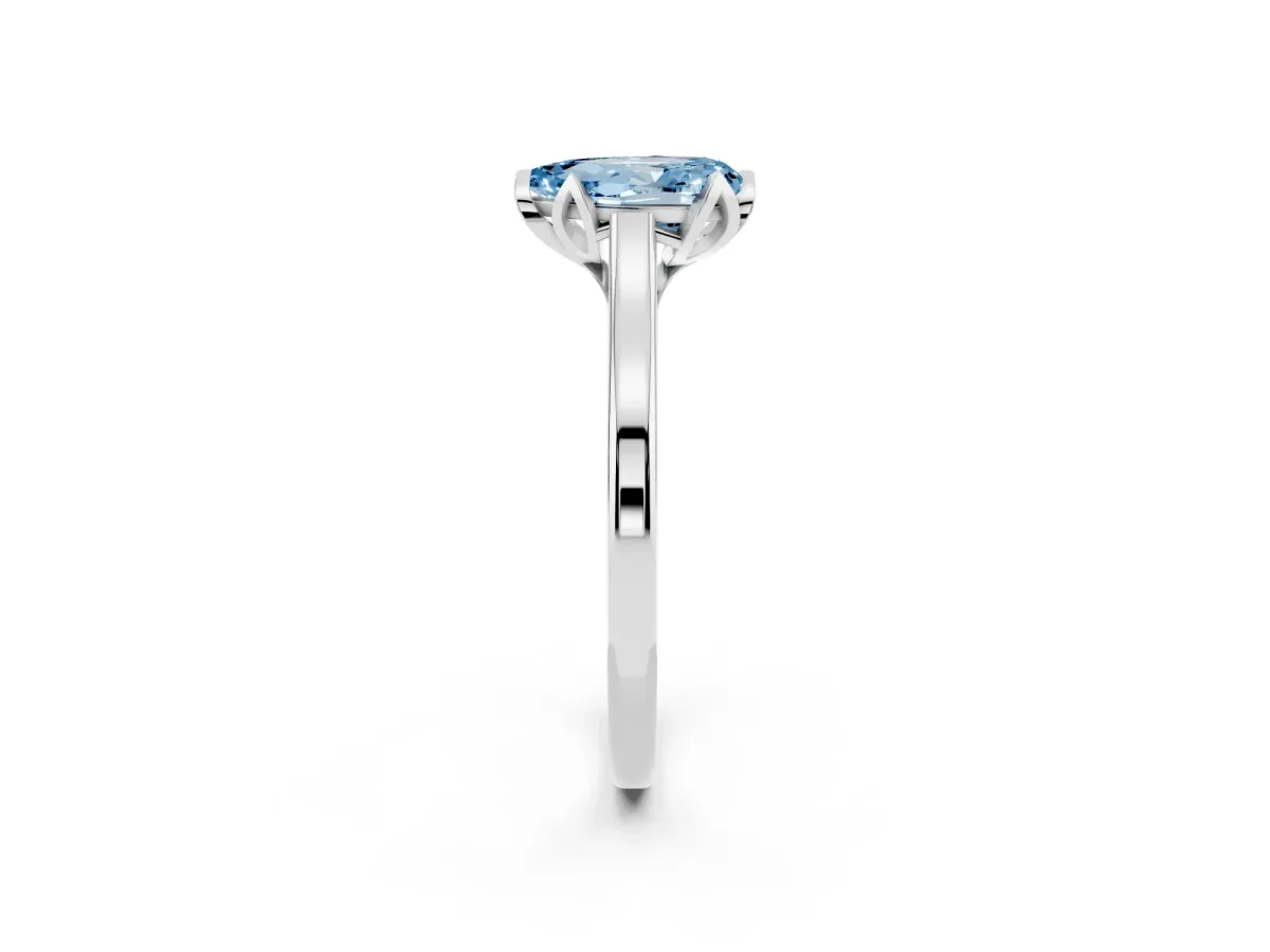 Fancy Blue Pear Cut Diamond Solitaire Ring with Flower Prong Setting and Classic Band Platinum