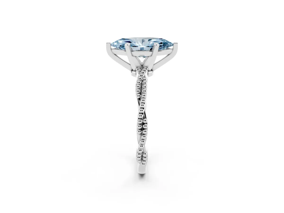 Fancy Blue Marquise Cut Solitaire Twisted Band with Bead Prong Setting Silver