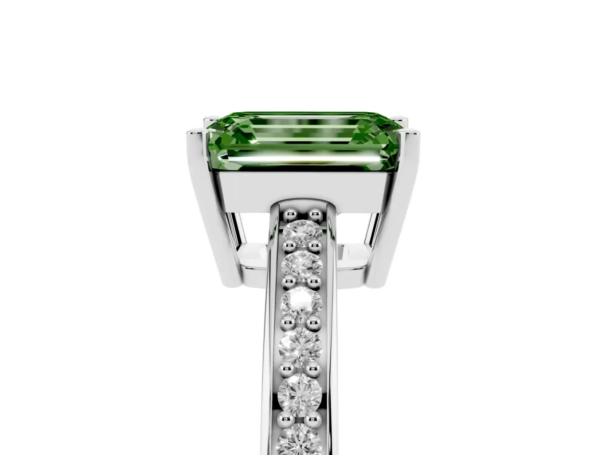 Fancy Green Emerald Cut Solitaire Pavé Band Prong Setting Ring Platinum