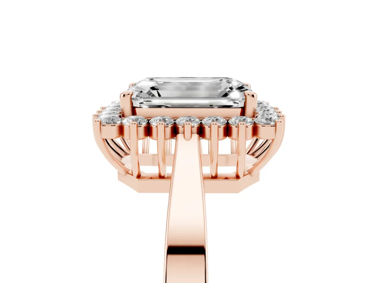 Emerald Cut Cut Diamond Halo Ring with Round Brilliant Halo and Solitaire Band Rose gold