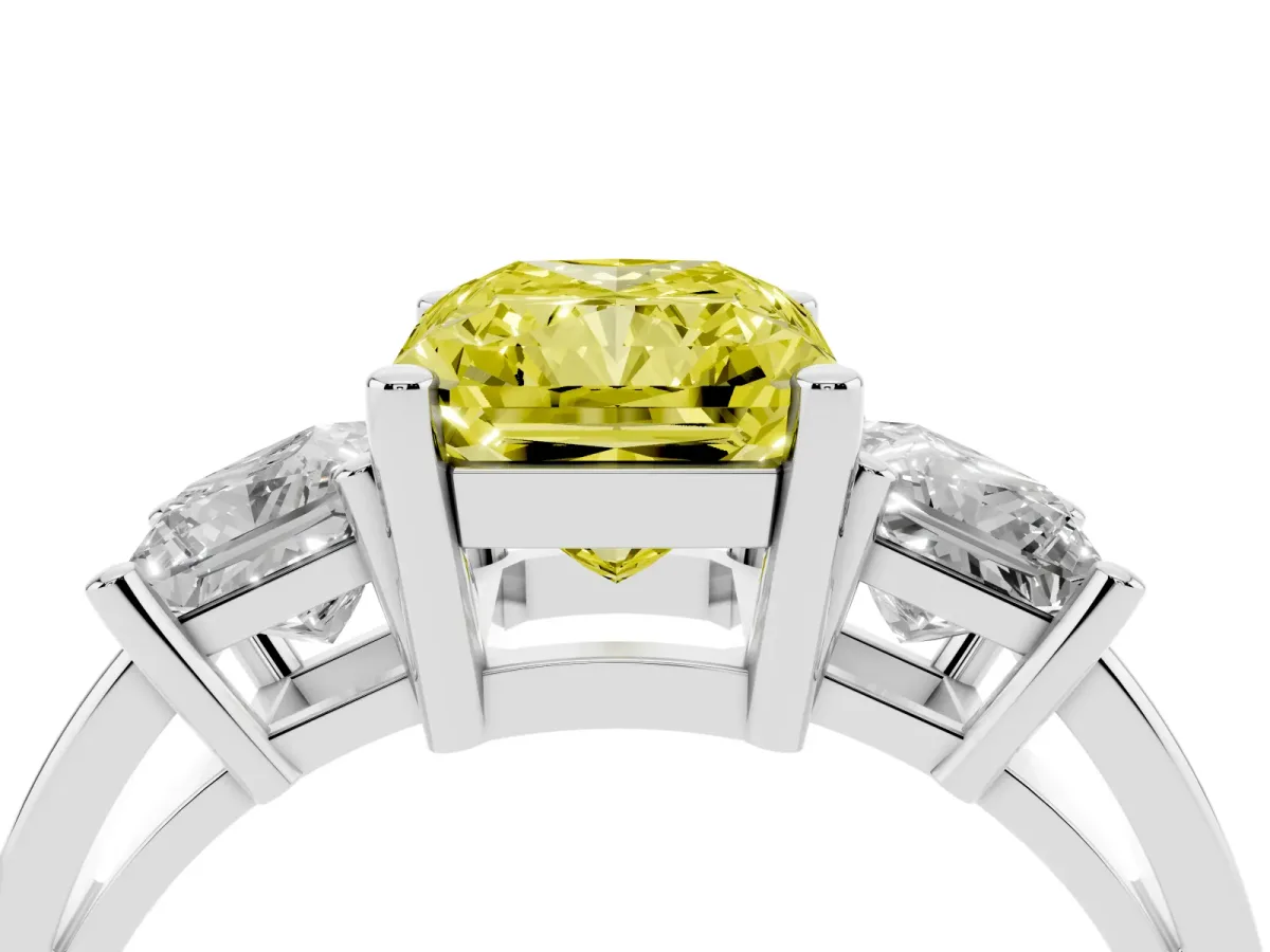 Fancy Yellow Three-Stone Radiant Cut Cut Solitaire Ring with Prong Setting Silver