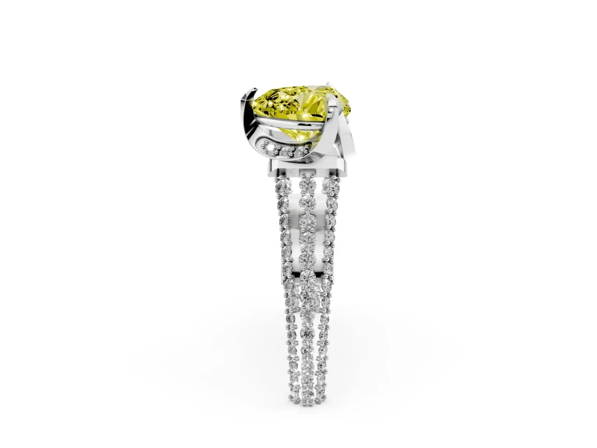 Fancy Yellow Heart Cut Solitaire Pave Split Shank Ring with Four-Prong Setting Silver
