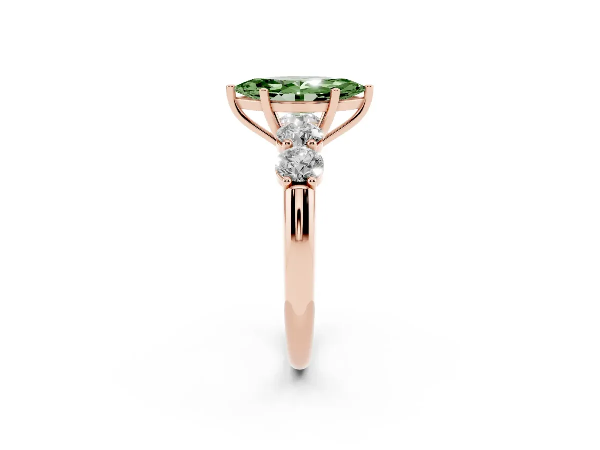 Fancy Green Marquise Cut Cut Five-Stone Prong Set Diamond Ring with Classic Band Rose gold