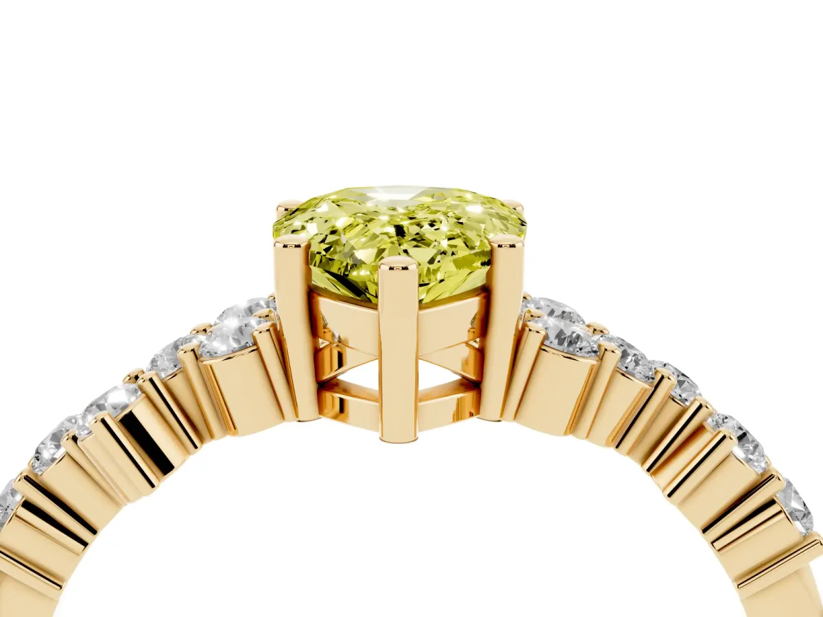 Fancy Yellow Pear Cut Diamond Scattered Round Accent Ring with Prong Setting Yellow gold