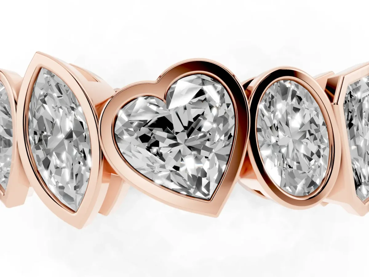 Mixed Shape Diamond Bezel Set Eternity Wedding Band Rose gold