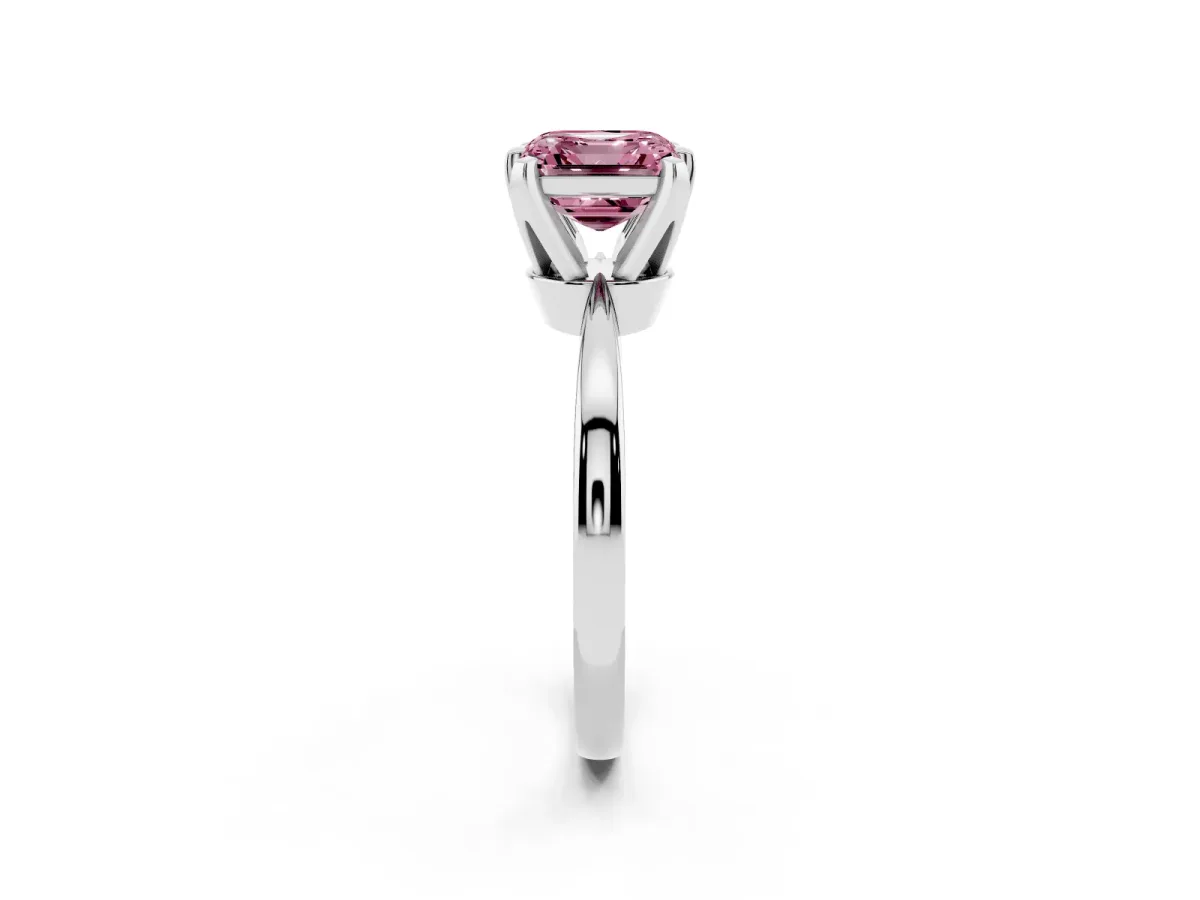 Fancy Pink Asscher Cut Solitaire Engagement Ring with Six-Prong Setting and Tapered Band White gold