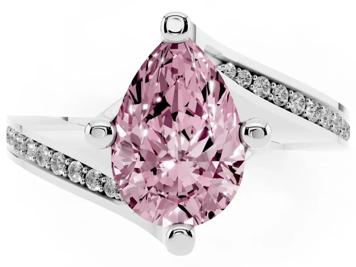Fancy Pink Pear Cut Solitaire Diamond Twist Band with Pavé Setting and Four-Prong Setting Silver