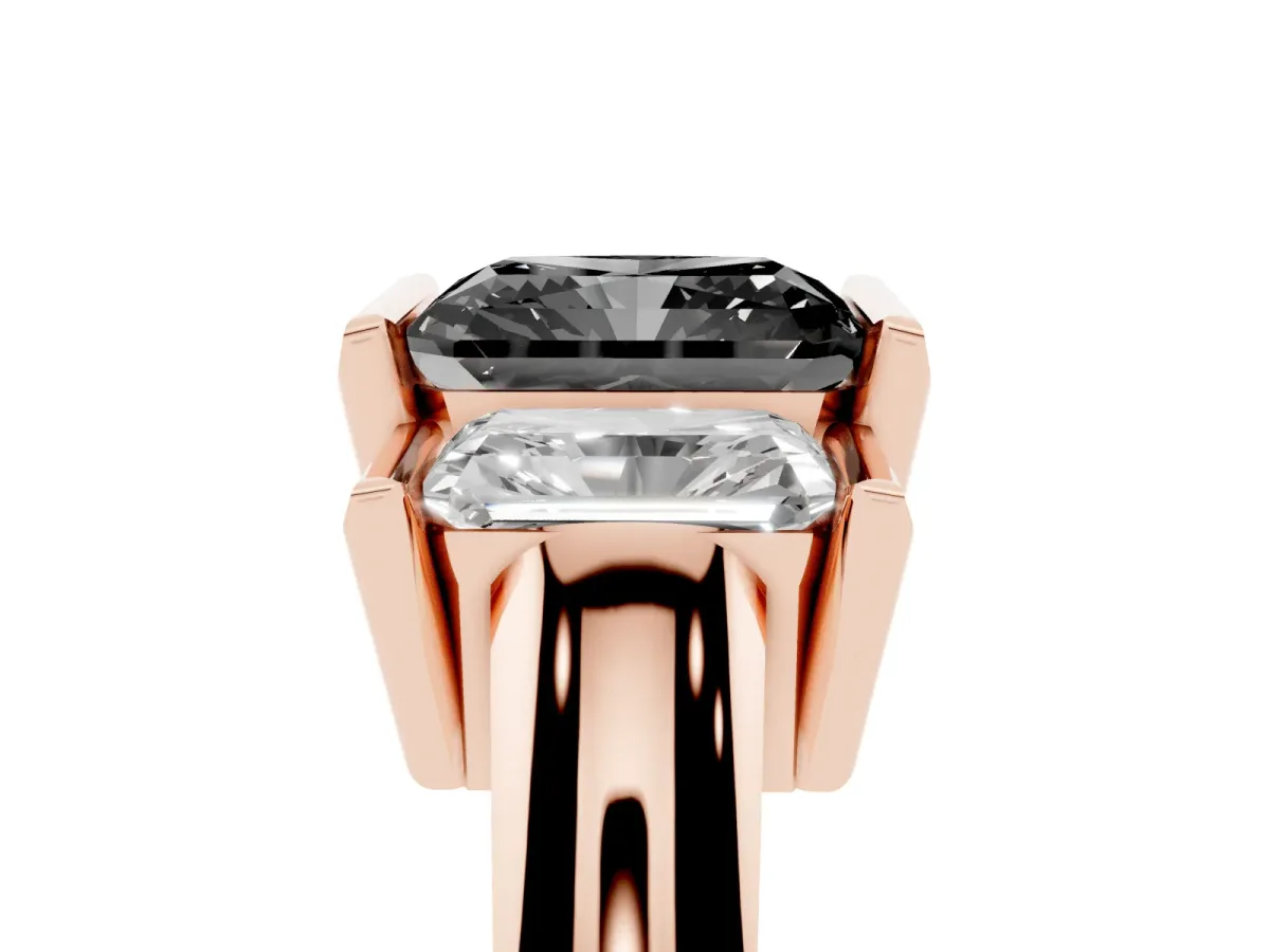 Fancy Black Three Stone Radiant Cut Cut Channel Set Diamond Ring Rose gold