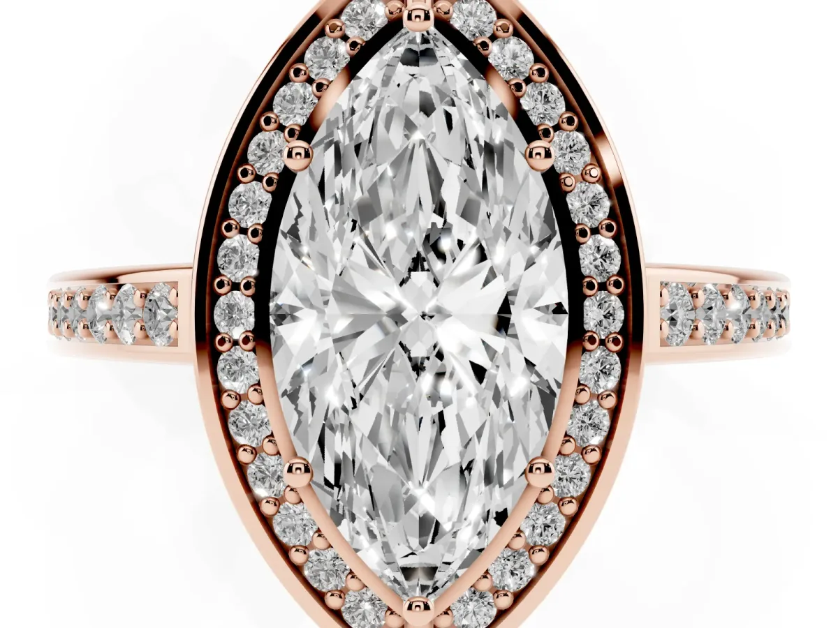 Marquise Cut Cut Halo Pave Split Shank Prong Setting Ring Rose gold