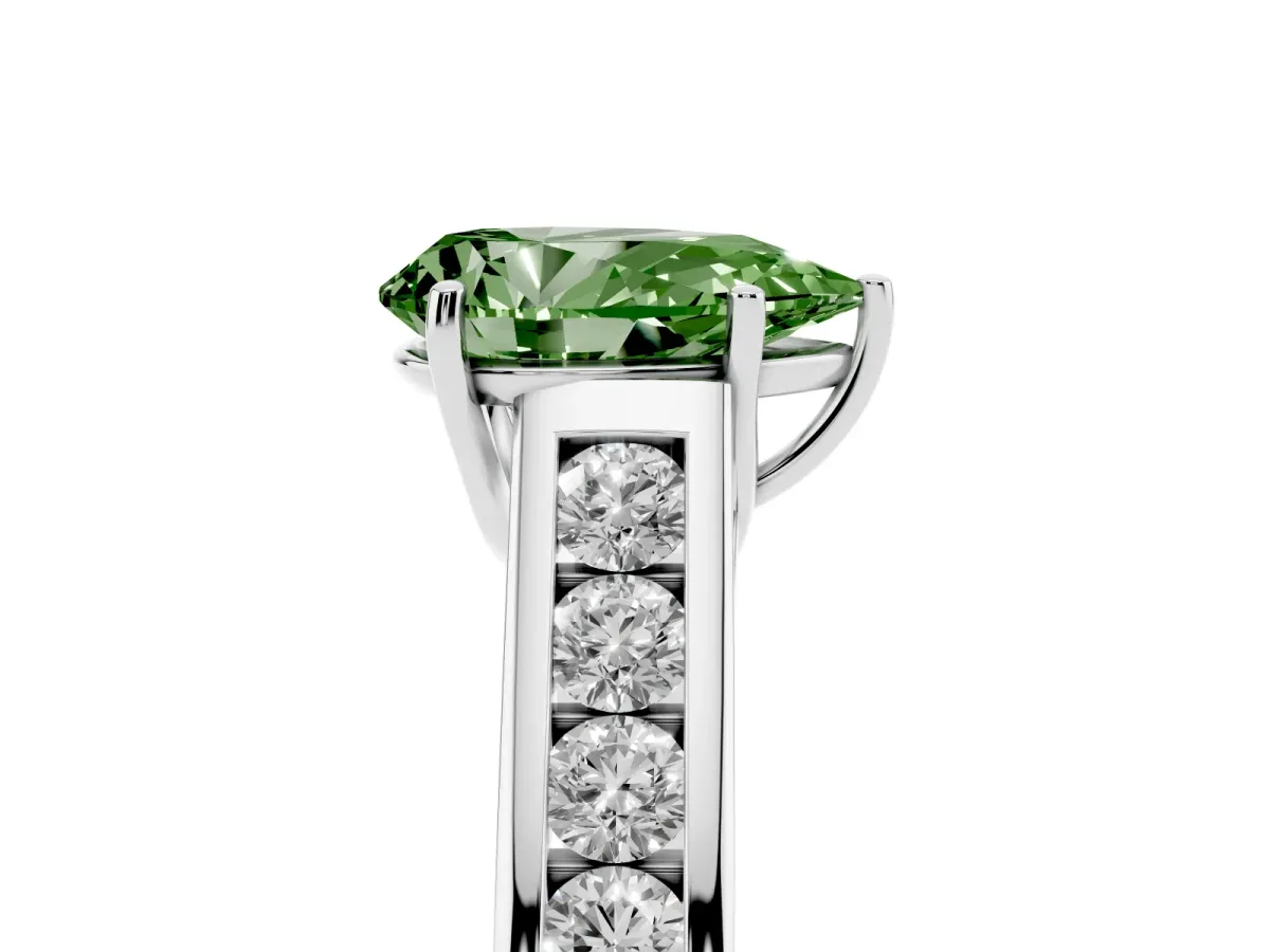 Fancy Green Pear Cut Solitaire Channel-Set Diamond Engagement Ring with Four-Prong Setting Platinum
