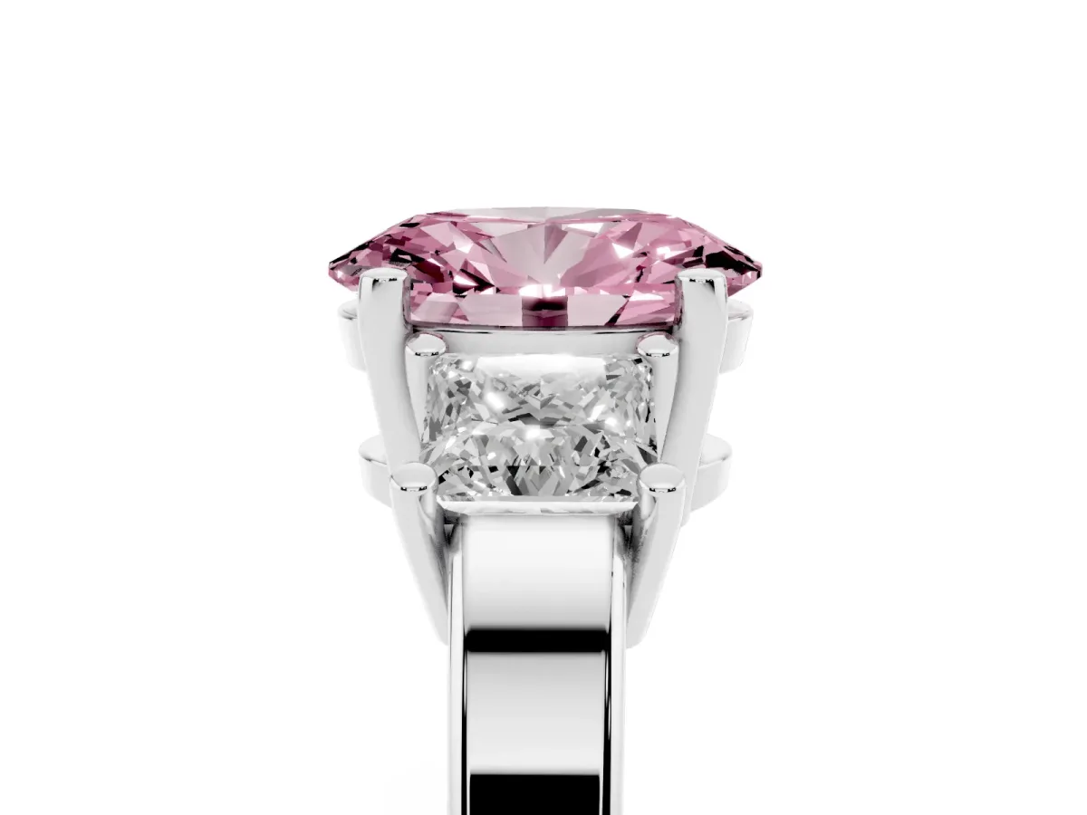 Fancy Pink Three-Stone Oval Cut Cut Solitaire Ring with Prong Setting Platinum