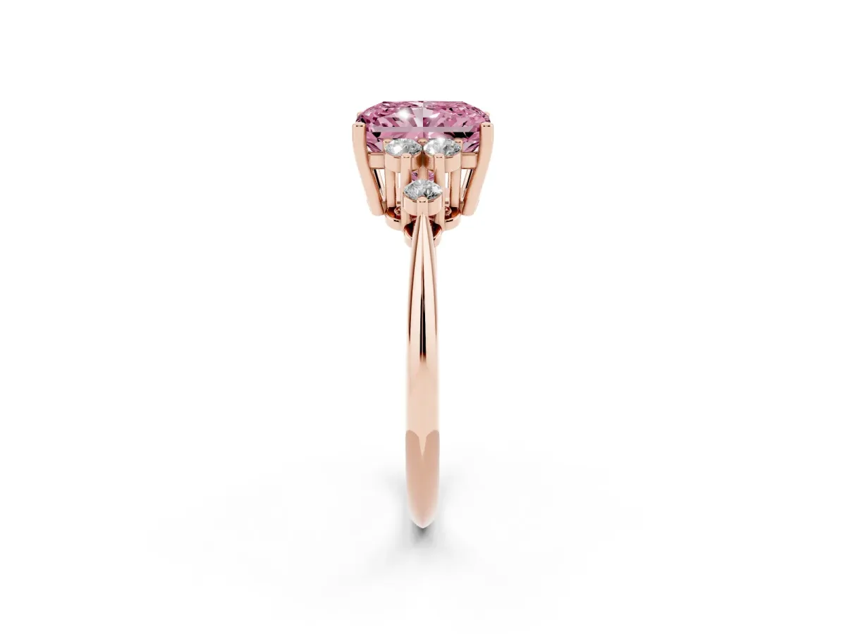 Fancy Pink Radiant Cut Cut Diamond Cluster Ring with Solitaire Band and Four-Prong Setting Rose gold