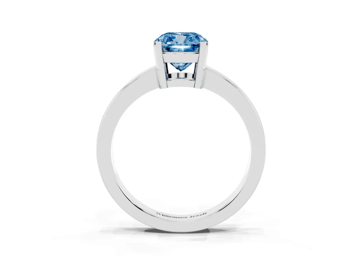 Fancy Blue Cushion Cut Cut Solitaire Ring with Four-Prong Setting and Classic Band Platinum