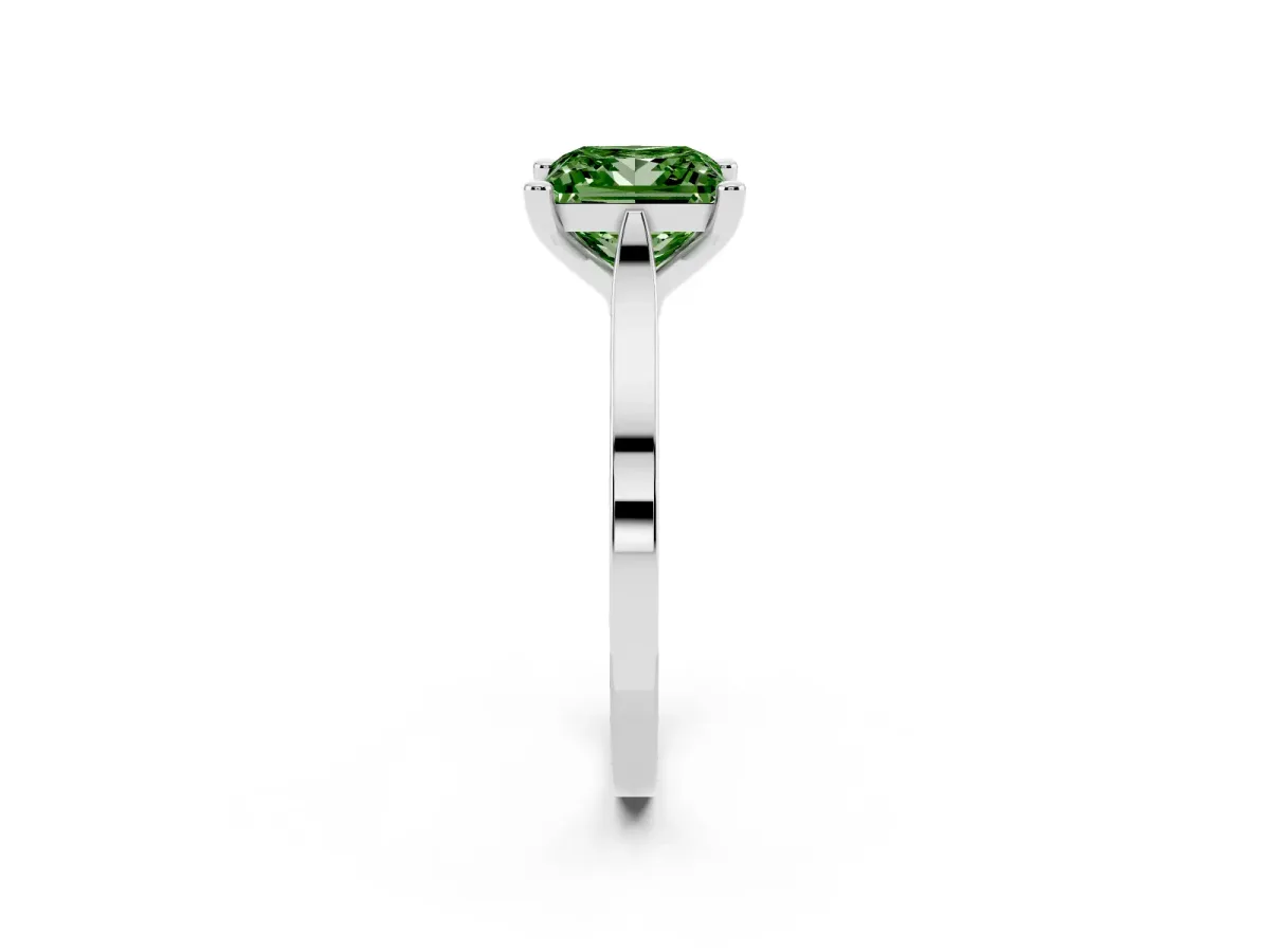 Fancy Green Princess Cut Solitaire Diamond Ring with Four-Prong Setting and Tapered Band White gold
