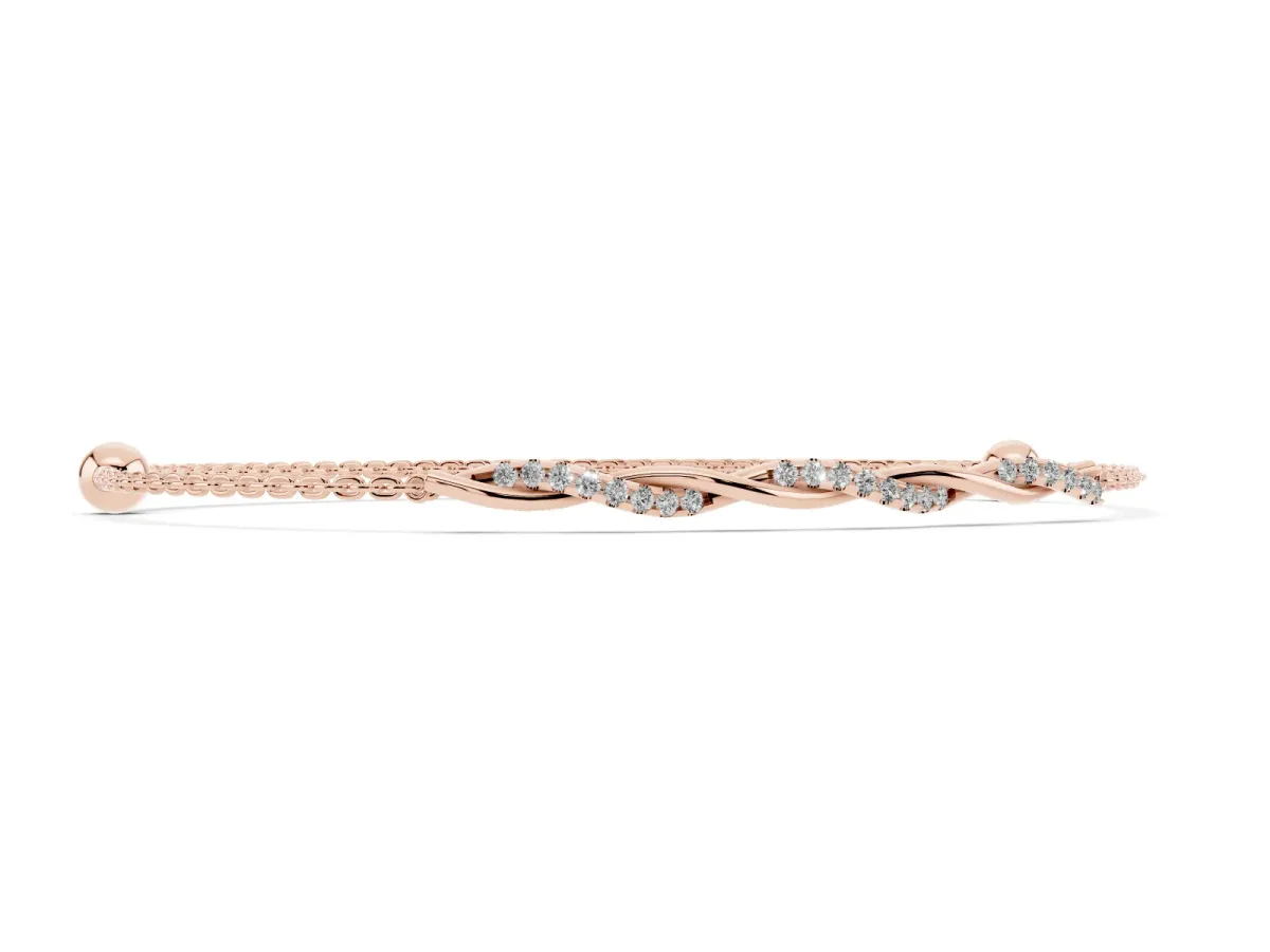 Twisted Diamond Round-Cut Cable Chain Bracelet with Bezel Setting Rose gold