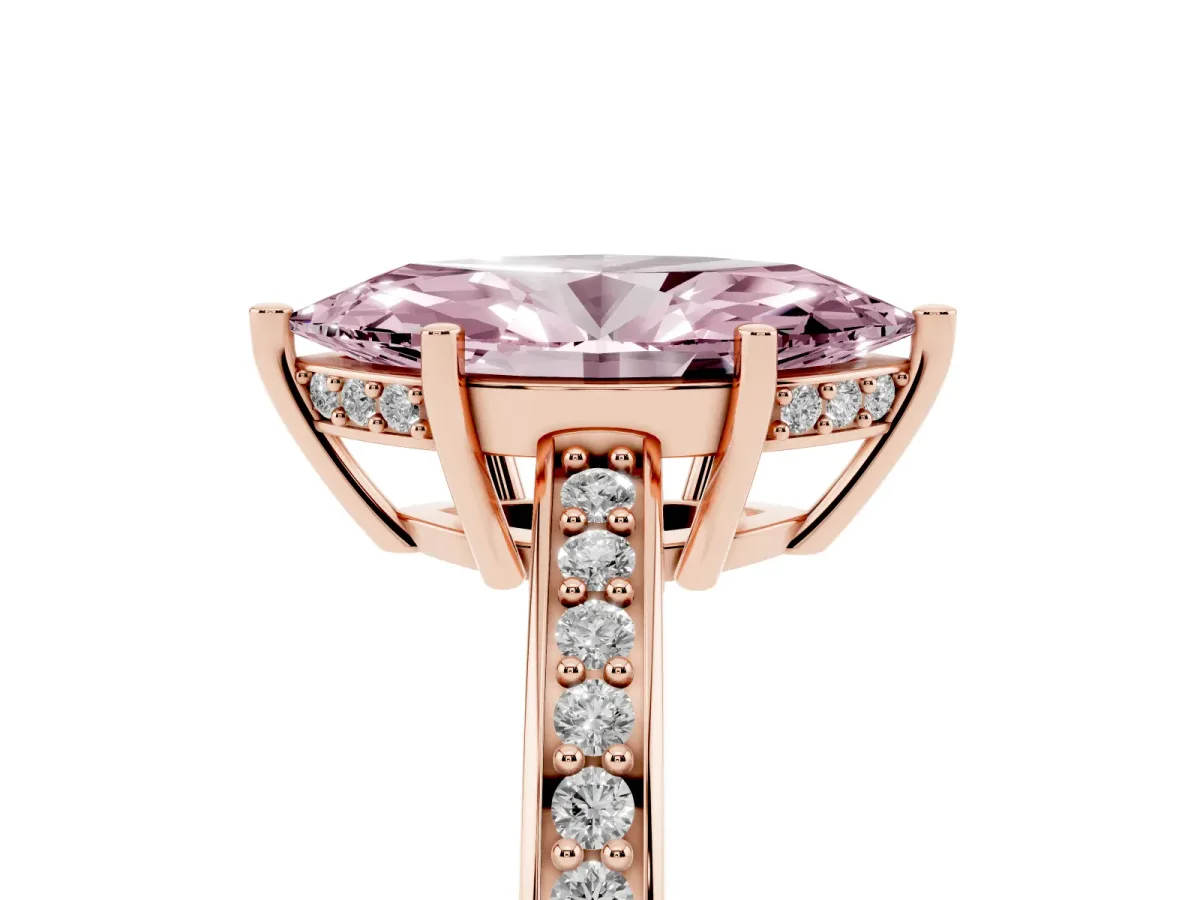 Fancy Pink Marquise Cut Solitaire Pavé Band Prong Setting Ring Rose gold