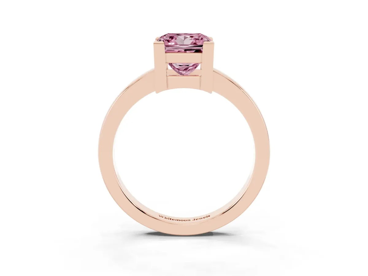 Fancy Pink Princess Cut Cut Solitaire Ring with Four-Prong Setting and Classic Band Rose gold