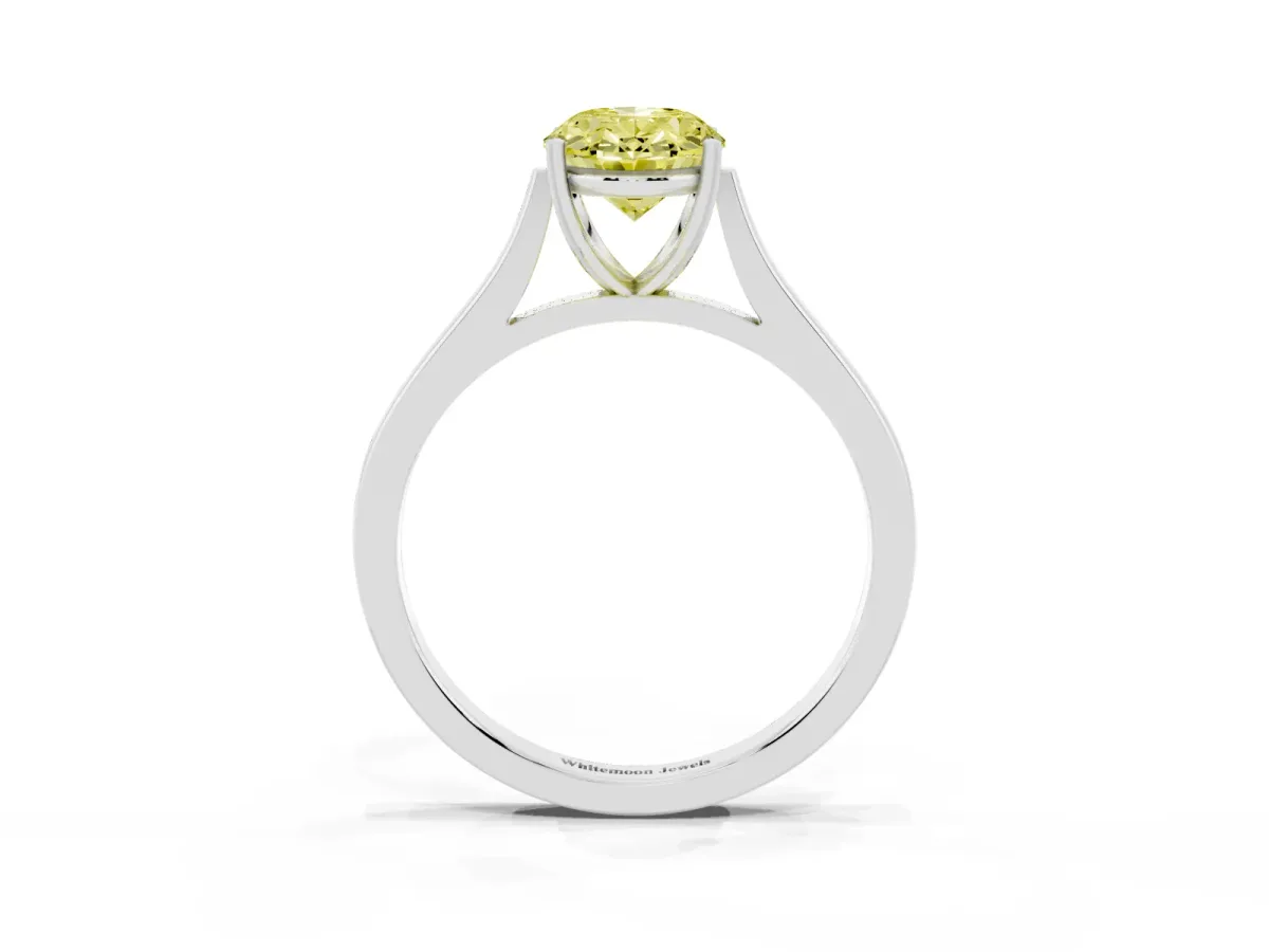 Fancy Yellow Oval Cut Solitaire Heart Prong Engagement Ring with Tapered Band Silver