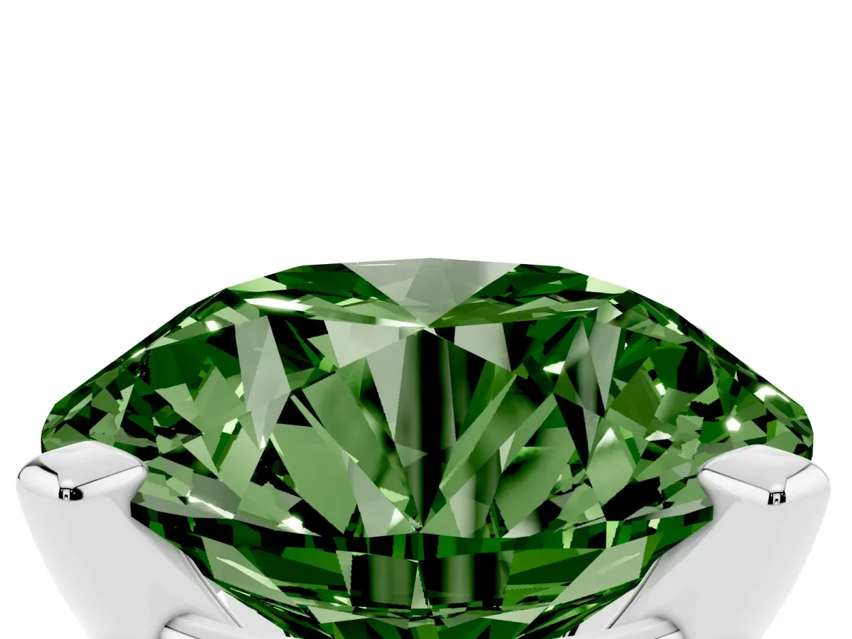 Fancy Green Round Cut Diamond Solitaire Ring with Prong Setting and Classic Band Silver