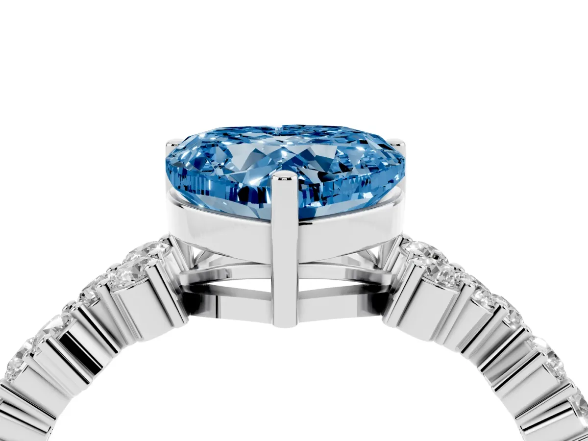 Fancy Blue Heart Cut Diamond Scattered Round Accent Ring with Prong Setting White gold